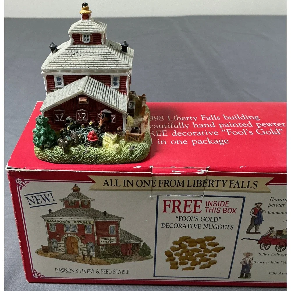 Liberty Falls AH156 Dawson's Livery & Feed Stable Set with Pewter Figures